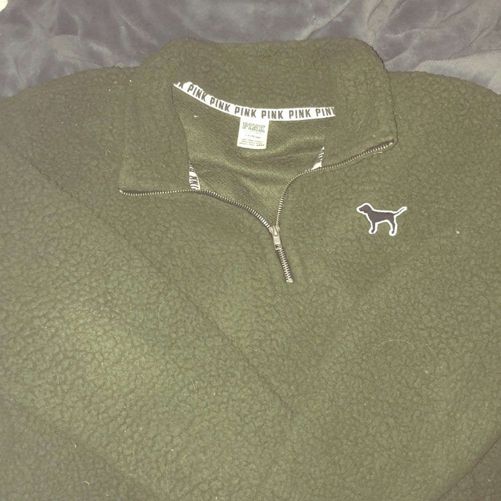 Green pink brand fluffy quarter zip